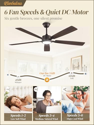 Image of Fanbulous 60 Inch Ceiling Fans with Lights and Remote, Stepless Color Temperature Change & Dimmable 20W LED Ceiling Fan, 6 Speeds Reversible Quiet DC Motor for Bedroom, Living Room, Oil Bronze