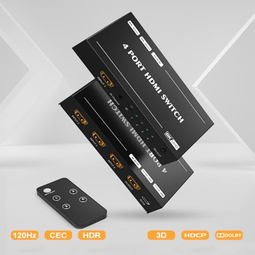 Image of Y.D.F 8K@60Hz HDMI Switcher 4 in 1 Out Aluminum Support 4K@120Hz HDR10+ HDCP 2.3 CEC HDMI 2.1 Switch Splitter Compatible with PS5 /4 Xbox X /S Nintendo Switch /OLED Roku Apple TV Fire Stick UHD TV