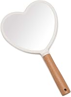 Vista 10 de YEAKE Espejo de mano con mango para maquillaje, pequeño y bonito espejo de mano de madera para afeitarse con agujero para colgar de una sola cara