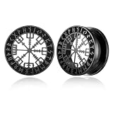 Twolobes 1 Pair Cute gauges with Norse Viking Rune 00g/ 10mm Ear Tunnels Plugs 316 Stainless Steel Black Ear Gauges Weight Saddle Plugs Hypoallergenic expander Piercing Body Jewelry for women men