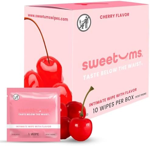 Sweetums Feminine Wipes for Women, Cherry, pH Balanced - Pack of 10