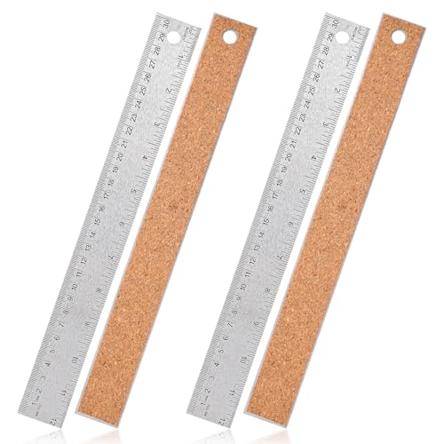 2Pcs Ruler 12 Inch，Metal Ruler with Cork Backing Non-Slip Rulers with Inch and Centimeters for Home Improvement Planner Accessories Architecture College Supplies Drafting Tools
