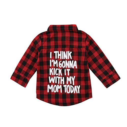 Kids Toddler Boy Girl Plaid Shirt Long Sleeve Button Down Pocketed Flannel Shirts Shacket Cardigan Coat Top (Red A, 6-12 Months)