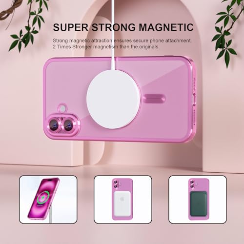 Image of Misea Magnetic for iPhone 16 Plus Case Compatible with MagSafe Hot Pink | [Never Yellowing] [Military Drop Protection] Full Camera Lens Protector Plating Soft Clear Phone Case for Women, Hot Pink