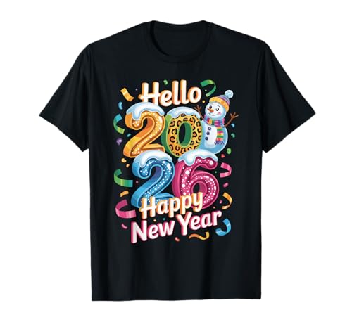 Happy New Year 2026 Snowman Colorful Celebration Gift T-Shirt