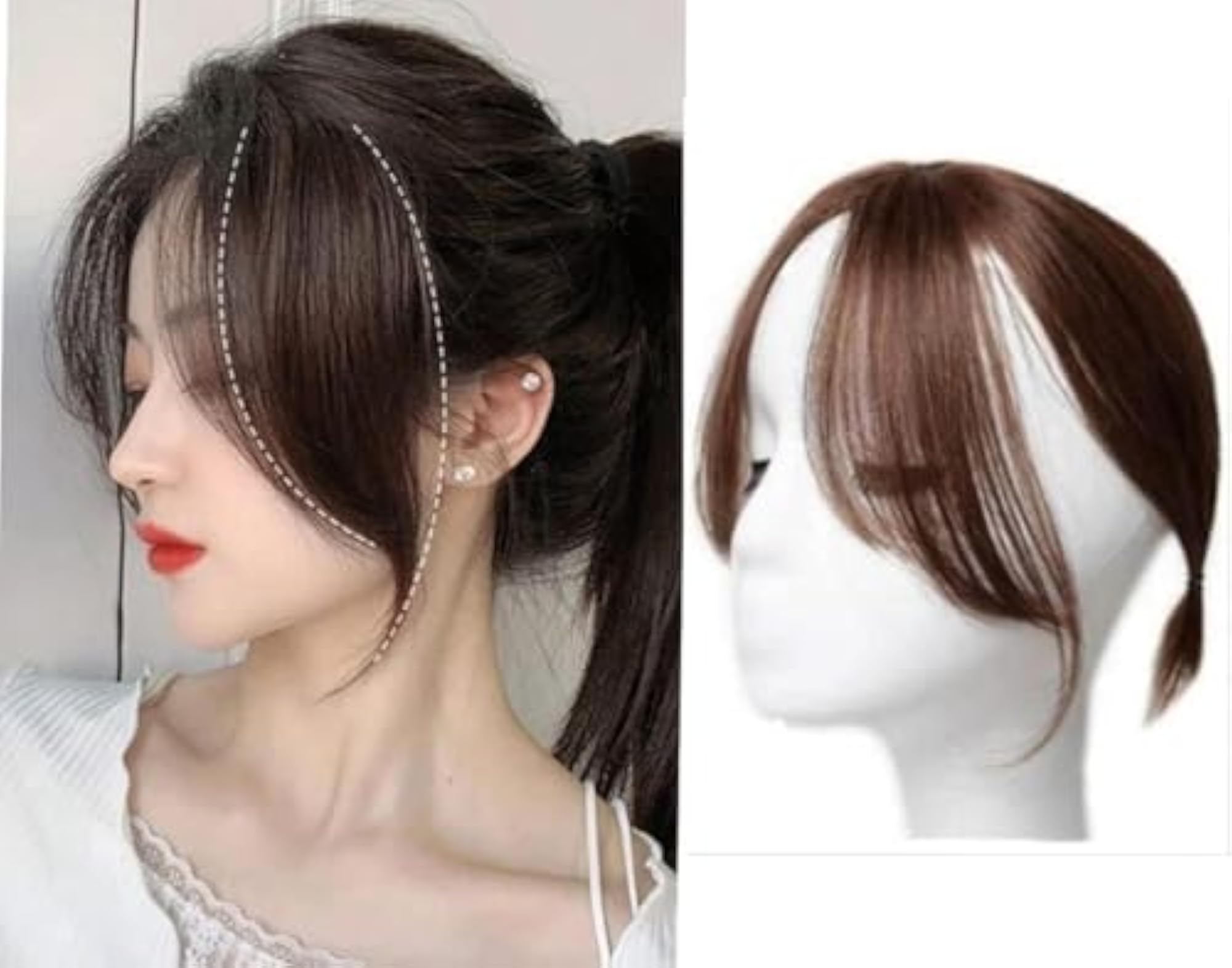 2 x 2 Inches Silk Base Hair Topper with False Side Bangs