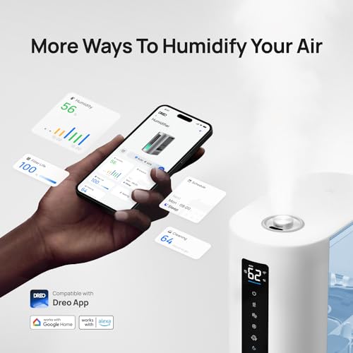 Image of DREO 6L Humidifiers for Bedroom, Smart Warm & Cool Mist for Large Room, 60Hr Quiet Runtime for Baby, Plant, Humidity Sensor, Indicator Light, 12H Timer, Google /Alexa, Blue