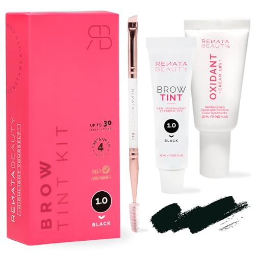 Renata Beauty Kit de Tinte de Cejas - Kit Completo de Tinte, Activador Oxidante, Pincel Dual para Coloración - Efecto Larga Duración de 4 Semanas - Hasta 30 Aplicaciones [Negro]