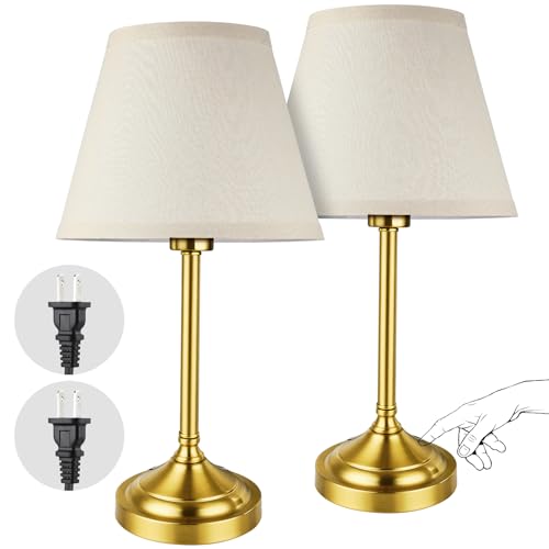 LEDIKON Gold Table Lamps Set of 2, Touch Control &3-Way Dimmable,Vintage Brass Bedside Lamps with...