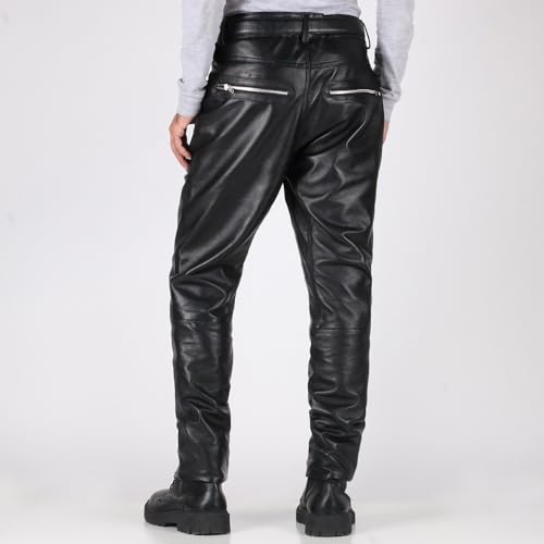 Laverapelle Men's Genuine Lambskin Leather Pants (Black, Biker Pants) - 18040022