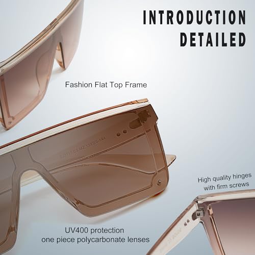 SOJOS Square Big Sunglasses Women Thick Frame Flat Top Mirrored Sunnies Shades Goggle Siamese Lens SJ21174