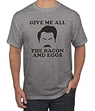 Give Me All The Bacon and Eggs Funny Ron Swanson Parks and Rec Pop Culture Men's Graphic T-Shirt, Heather Grey, Large