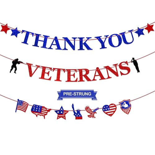 Thank You Veterans Banner Happy Veterans Day Banner party Decorations for Military Army Employees