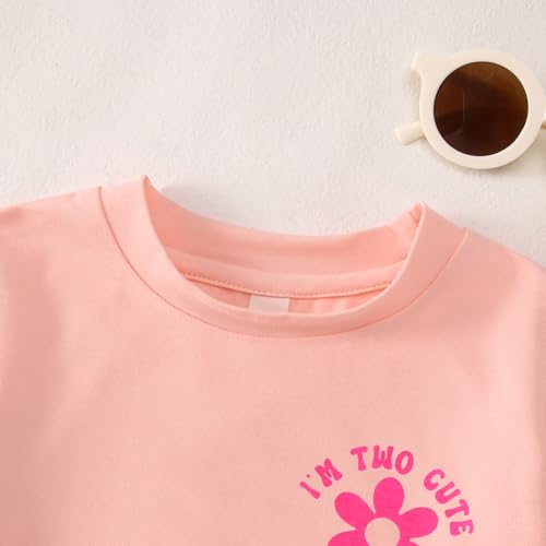 2. Geburtstag Mädchen Tshirt “Two Cute” Drucker T-Shirt Zweiter Geburtstags Shirt 2 Jahre Kinderkleidung Geburtstagsfeier Outfits Sommer Kurzarm Top Niedlich Rundhals Shirts(2 Jahr,Rosa1-2)