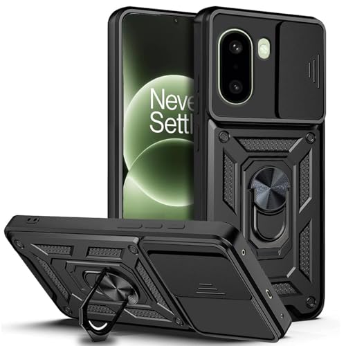 AESTMO Tough Armor OnePlus 15R 5G Bumper Back Case Cover | Ring Holder & Sliding Camera Shield Cover | 360 Degree Protection Back Case Cover for OnePlus 15R 5G (Black)