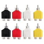 KUOQIY 8 PCS RCA Splitter Adapter, RCA 1 Male to 2 Female Phono Connector AV Video Y Splitter, for Subwoofer, Amplifier, TV, Digital Audio, Nickel Plated - Multicolor