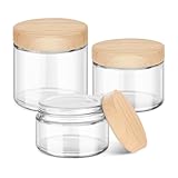 Glass Cosmetic Jars with Plastic Woodgrain Lids, 4 oz, 2 oz 1 oz Small Glass Storage Jars with Lids & Stickers, Reusable Clear Travel Containers for Creams, Lotion, Balms, Ointment 3 pack