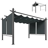 Outsunny Pergola en Aluminium 3x4 m avec Stores Automatiques - Tonnelle de Jardin Coulissante Rétractable - Abri de Terrasse Robuste avec Trous de Drainage et Protection UV50+, Gris Anthracite