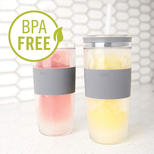 Host Straw And Lid Plastic Double Wall Insulated Freezable Drink Chilling Tumbler With Freezing Gel Glasses For Red And White Wine, 16 Oz, Grey #TOP3