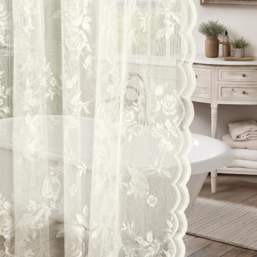 Irenare Ivory White Lace Shower Curtain Victorian Floral Decor 72 x 72 Inch