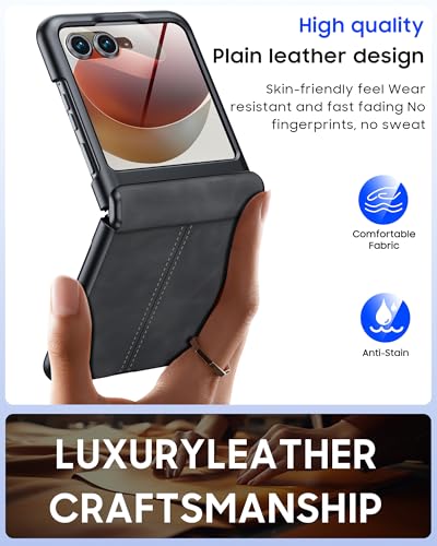 Image of for Motorola Razr 2026 Case with Hinge Protection & Built-in Outer Screen Protector, Ultra-Thin PU Leather Matte PC Shockproof Cover, Slim Protective Phone Case for Moto Razr 2026-Black Gray