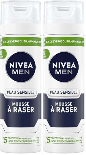 NIVEA MEN Peau Sensible Mousse à Raser (200 ml), crème de rasage enrichie en camomille et en hamamélis, soin rasage 0% alcool pour homme (Lot de 2)