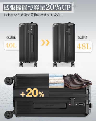 New Trip スーツケース キャリーケース 機内持ち込み 拡張機能付き 両面仕切り PC100%ボディ HINOMOTO製 静音キャスター TSAロック YKKファスナー S/M/Lサイズ 40/65/100L キャリーバッグ 大型 出張 旅行 （Lサイズ：100L /7泊～長期旅行、ブラック）