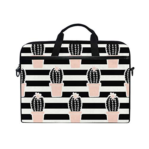 14 Zoll Laptop-Tasche, handgezeichneter Kaktus, Canvas Stoff, Laptoptasche, Bussiness Handtasche mit Schultergurt für Damen und Herren