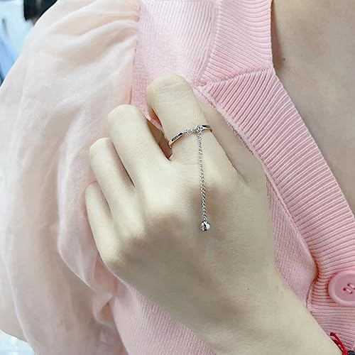 Dangle Ball Sterling Silver Ring for Women Threader Tassel Chain Dangling Statement Rings Adjustable Finger Band Eternity Promise Rings3