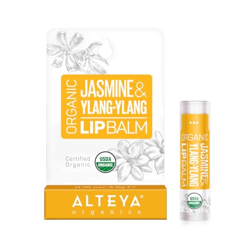 Alteya Organic Lip Balm Jasmine & Ylang-Ylang 4.5g -USDA Certified Organic Pure Natural Lip Care Based on a Carefully Selected Bouquet of Hydrating and Nourishing Botanical Oils and Butters