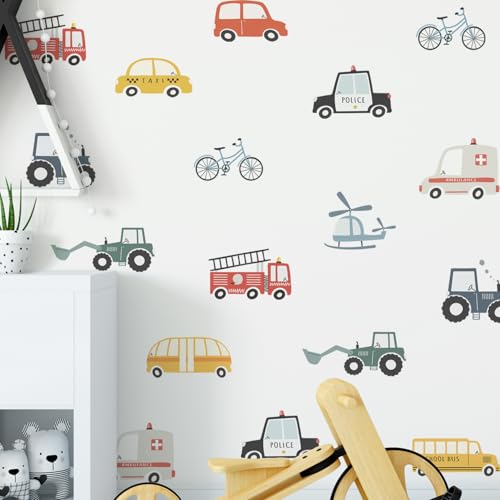 Image of Neukids Boy Wall Stickers,48pcs Colorful Car Wall Decals for Kids Bedrooms Classroom, Removable Children's Nursery Stickers Walls Boy Baby Toddler Room Decor