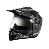 Vega Off Road Sketch ISI Certified Gloss Finish Full Face Dual Visor with Peak Helmet for Men and Women Outer Clear Visor and Inner Smoke Sun Visor(Black Silver, Size:M)