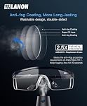 LANON Anti-Fog Safety Glasses,3X Times ANSI Z87.1 Double-sided Antifog Safety Goggles with Adjustable Temples, Scratch Resistant,Side Protection, Clear Protective Eyewear, Lab Goggles