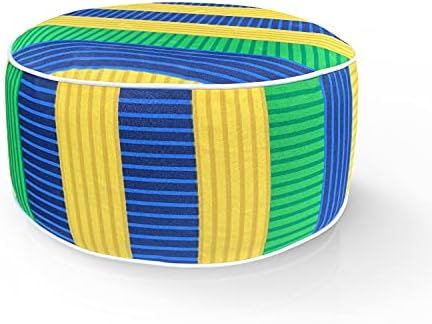 FBTS Prime Inflatable Footstool Ottoman Green Stripe Round 21x9 Inch Patio Foot Stools and Ottomans Portable Footrest