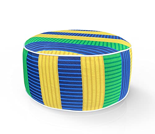 Fbts Prime Inflatable Footstool Ottoman Green Stripe Round 21X9 Inch Patio Foot Stools And Ottomans Portable Footrest #TOP2