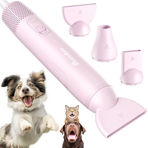 Image of Buenkee Handheld Dog Dryer, 3HP High-Velocity Pet Hair Blower, Pink