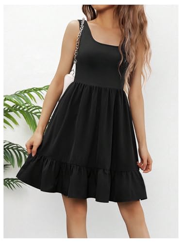 Girl's Summer Swing Sundress Sleeveless Square Neck Ruffle A Line Casual Dresses3