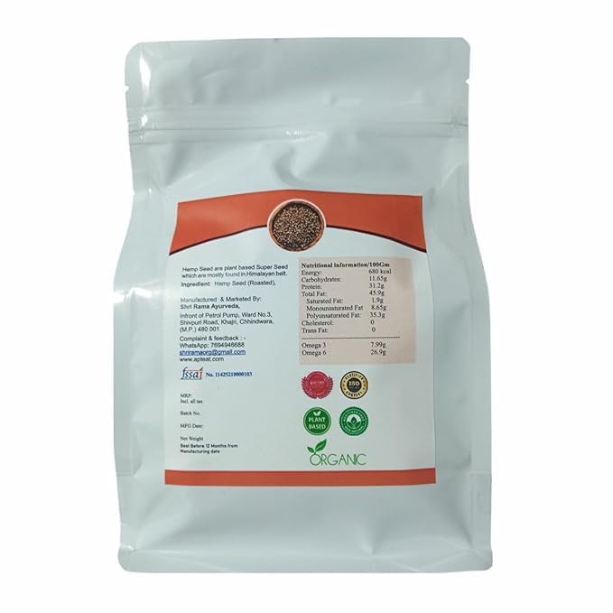 Image of AptEat Hemp Seed for Eating Non -Germinate Organic Superfood Omega 3 & 6 | High in Protein, Fibre | Natural Plant-Protein | Vegan, Gluten Free | Perfect for Smoothies, Salads, Baking | Keto Diets (420 GM, Roasted Salty)