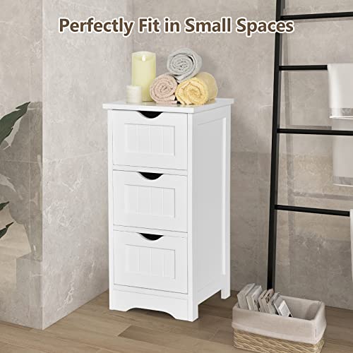 Costway Bathroom Storage Cabinet, Space-Saving Slim Storage Cabinet With 3 Drawers, Freestanding Wooden Narrow Floor Cabinet For Living Room Bathroom Bedroom Entryway (White) #TOP2