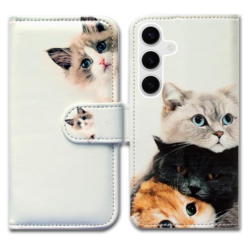 Bcov Case for Galaxy S25 FE, Cute Brown Cat Leather Flip Phone Case Wallet Cover with Card Slot Holder Kickstand