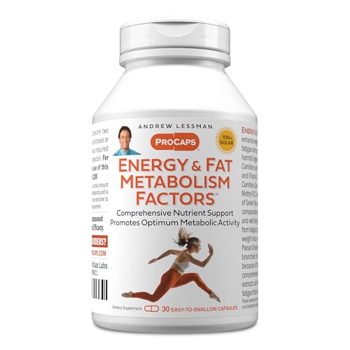 ANDREW LESSMAN Energy and Fat Metabolism Factors 30 Capsules - Promotes Optimum Fat Burning and Energy Metabolism, with Carnitine, Green Tea, Guarana, Ginseng, B-Complex. Easy to Swallow Capsules