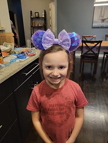 Image of CLGIFT Ariel Minnie Ears,Pick your color, Little Mermaid Minnie Ears, Silver gold blue minnie ears, Rainbow Sparkle Mouse Ears,Classic Red Sequin Minnie Ears (Ariel)
