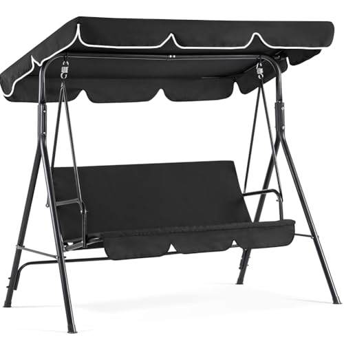 CREATCABIN Outdoor Patio Swing Chair Canopy Replacement 3 Seater Porch Swing Seat Canopy Top Cover 210D Oxford Cloth Waterproof UV Protection for Garden Hammock Top Furniture Covers Black 65 x 45in