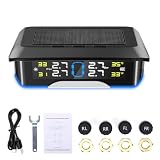 Shkalacar Solar-Reifendruckkontrollsystem TPMS, Kabellose Auto-Reifendrucküberwachung Solar, 4 Externe Sensoren, 6 Alarmmodi, Farb-LCD-Display, Umgebungslicht für Wohnmobil, SUV, Auto
