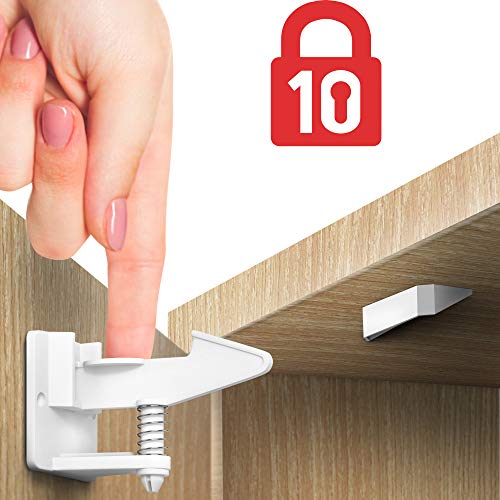Cabinet Locks Child Safety Latches - 10 Pack Adhesive Child Proof Cabinet Locks