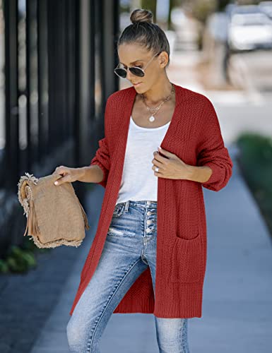 Merokeety Women's Open Front Chunky Knit Sweater Oversized Lantern Sleeve Cardigan Outwear Rust #TOP3