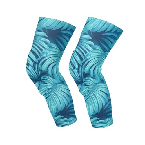 JUNZAN Monstera Teal Basketball Knee Pads for Youth Kids Wrestling Knee Pads with Sleeves Sport Kneepads for Volleyball Football