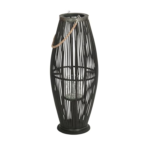Bambus Laterne Zya | mit Henkel und Glaseinsatz, 70 cm, schwarz | Holz Kerzenhalter, Windlicht, Deko Laterne für Balkon Garten Terrasse Wohnung