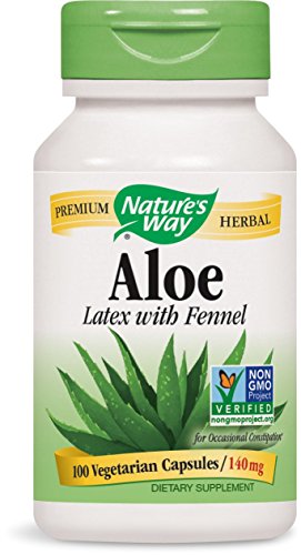 Natures Way Aloe Latex with Fennel 140 milligrams 100 Vegetarian Capsules. Pack of 6 Bottles.