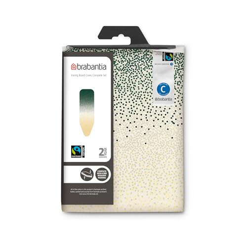 Brabantia - Bügelbrettbezug C mit 8 mm Schaumstoffpolsterung, Fairtrade-Baumwolle, Strapazierfähig und Leicht Anzubringen für Verbesserte Bügelleistung - New Dawn, 124 x 45 cm